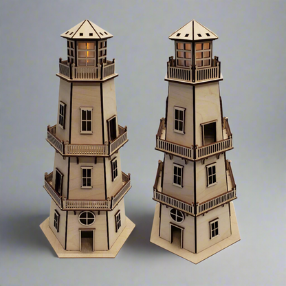 Lighthouse (LARGE 14.5") - Natural Finish - w/LED Beacon Light