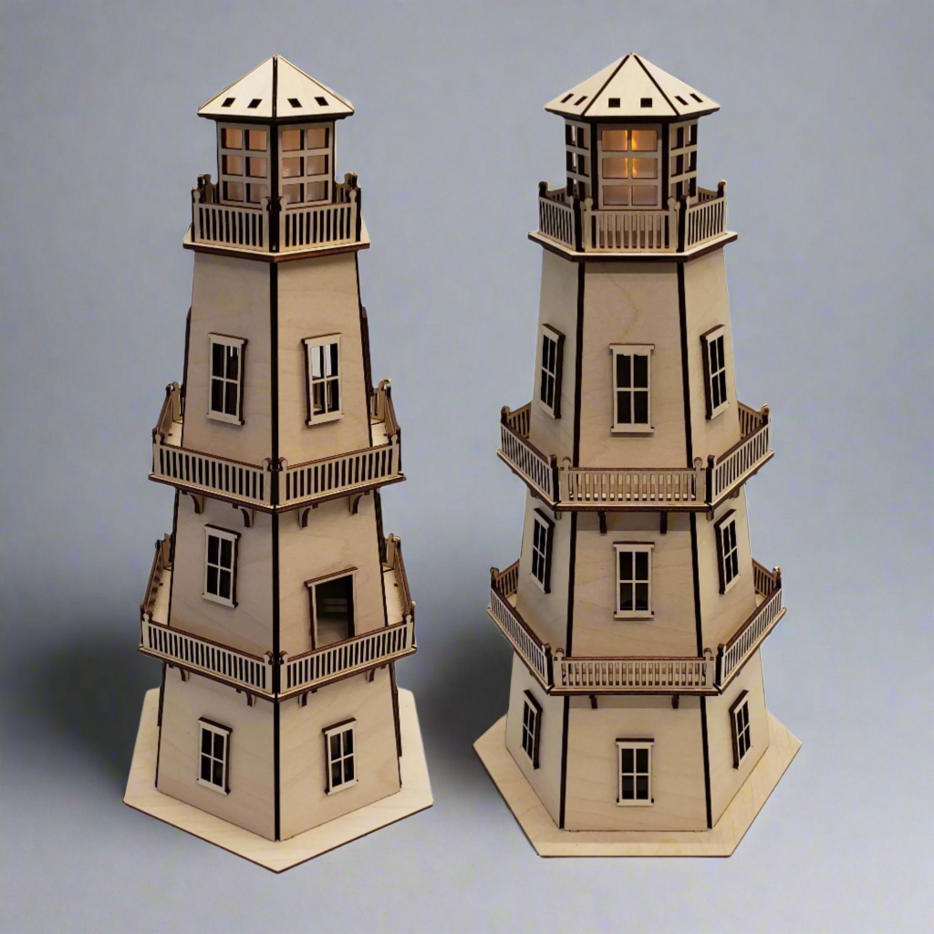 Lighthouse (LARGE 14.5") - Natural Finish - w/LED Beacon Light