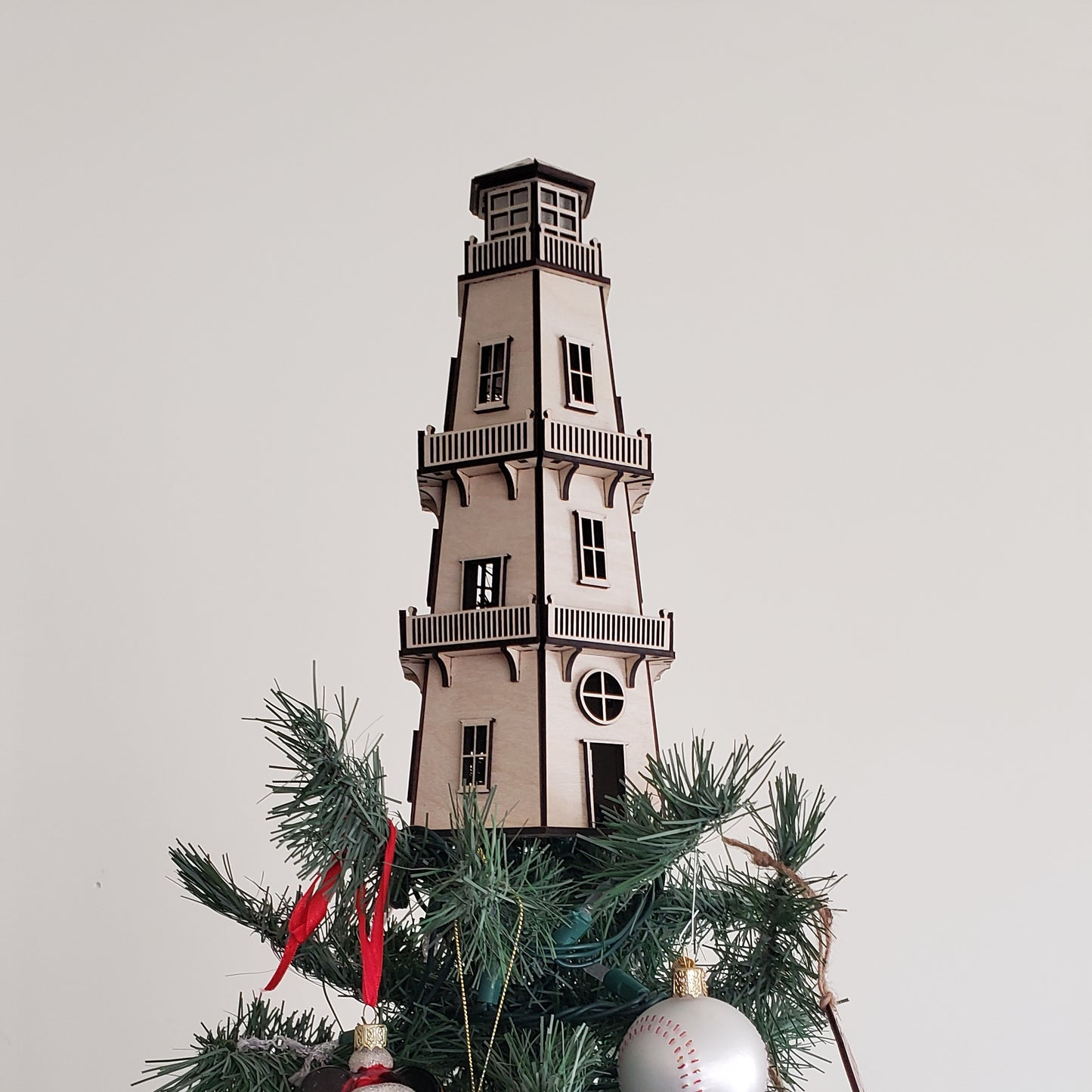 Lighthouse Tree Topper - Natural Finish - w/LED Beacon Light