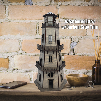 Premium Finish Lighthouse (LARGE 14.5") - Weathered Gray w/ Carbon Gray Trim