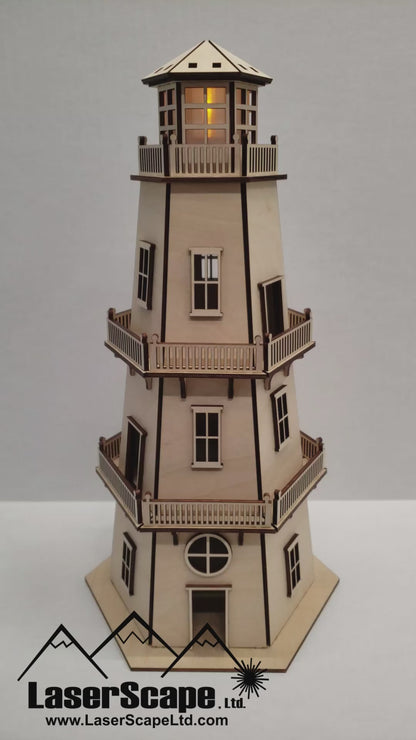 Lighthouse (LARGE 14.5") - Natural Finish - w/LED Beacon Light