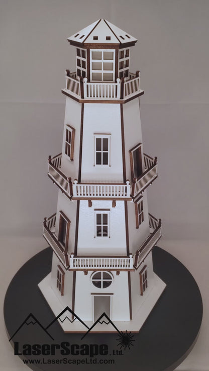 Premium Finish Lighthouse (11") w/LED Beacon Light - White/White