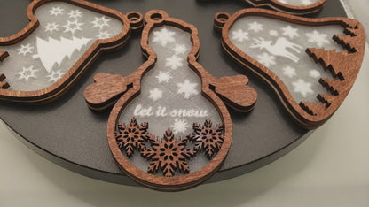 Wood Layered Frosted Christmas Ornaments