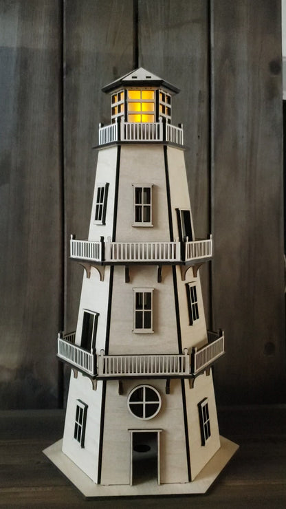 Dollhouse Lighthouse (LARGE 14.5") w/LED Beacon Light - 2 Removable Wall Panels