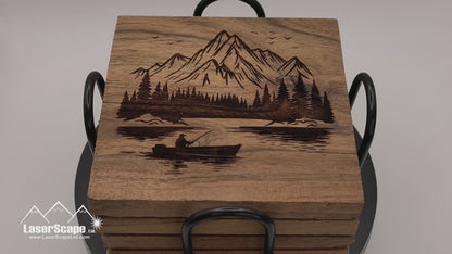 Mountain Scenes Wood Drink Coaster Set (4)