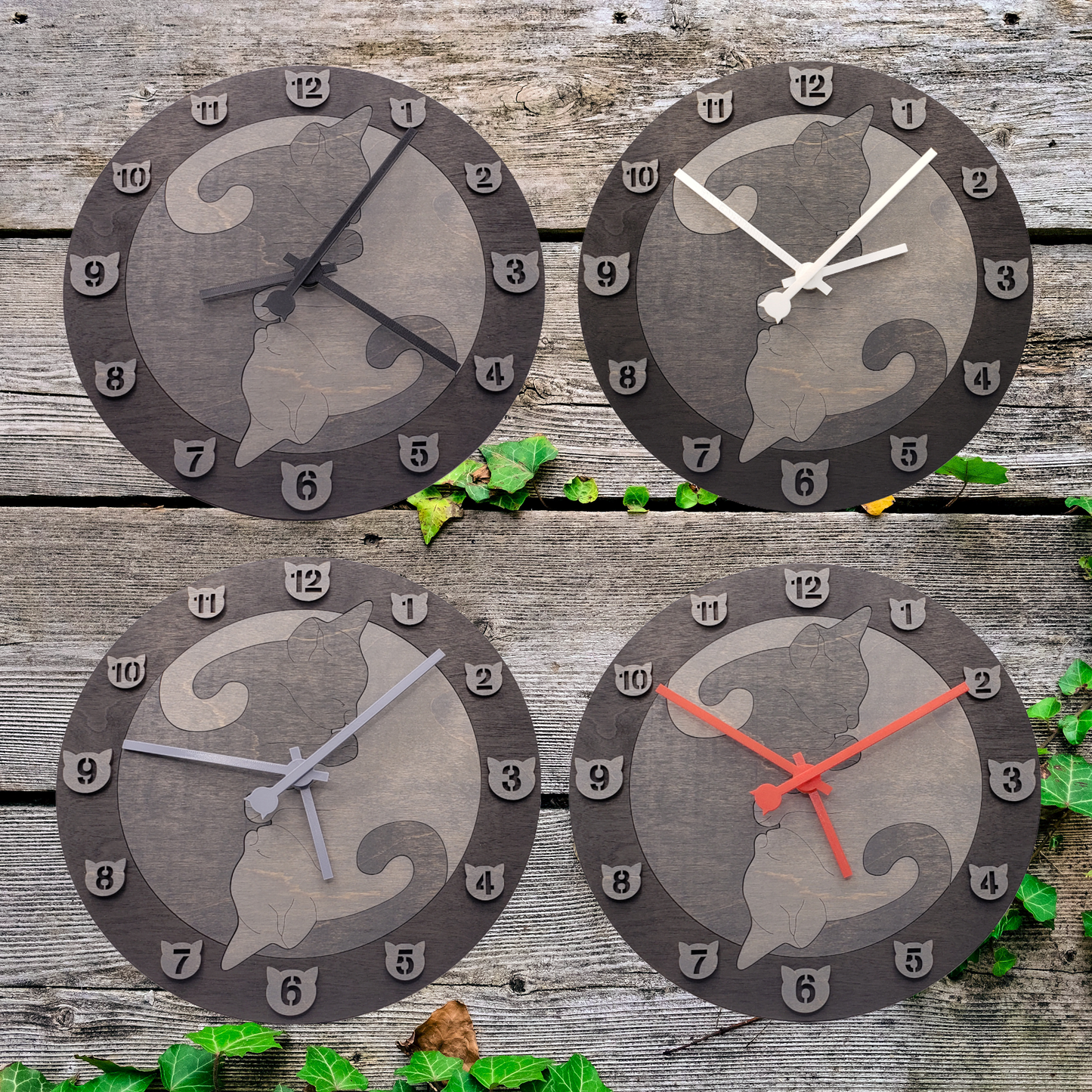 Cat Wall Clock - Black/Dark Gray/Light Gray