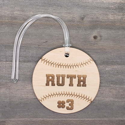 Baseball / Softball Bag Tag - Wood - Personalized