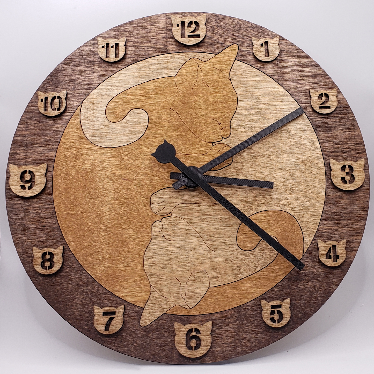 Cat Wall Clock - Dark Brown/Brown/Light Brown