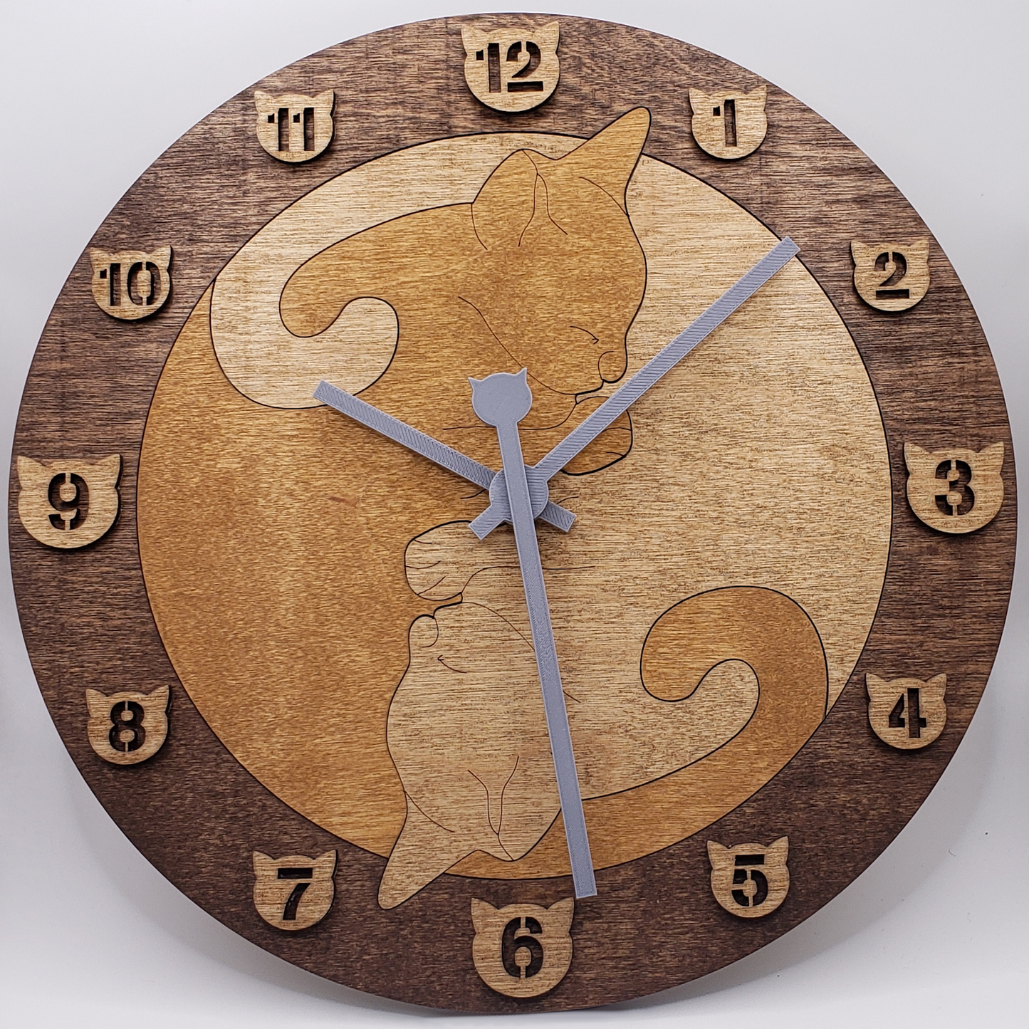 Cat Wall Clock - Dark Brown/Brown/Light Brown