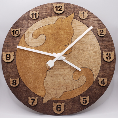 Cat Wall Clock - Dark Brown/Brown/Light Brown