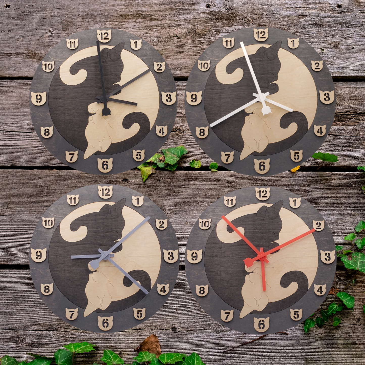 Cat Wall Clock - Dark Gray/Black/Natural