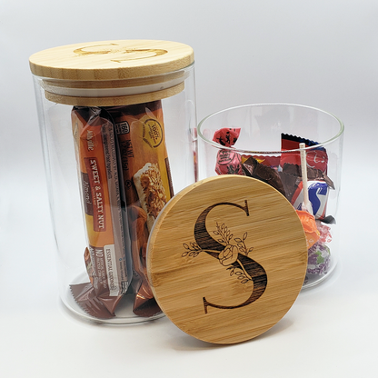 Engraved Monogram Bamboo and Glass Canister Set