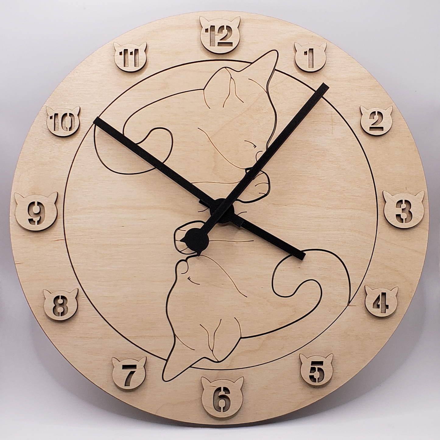 Cat Wall Clock - Natural Wood