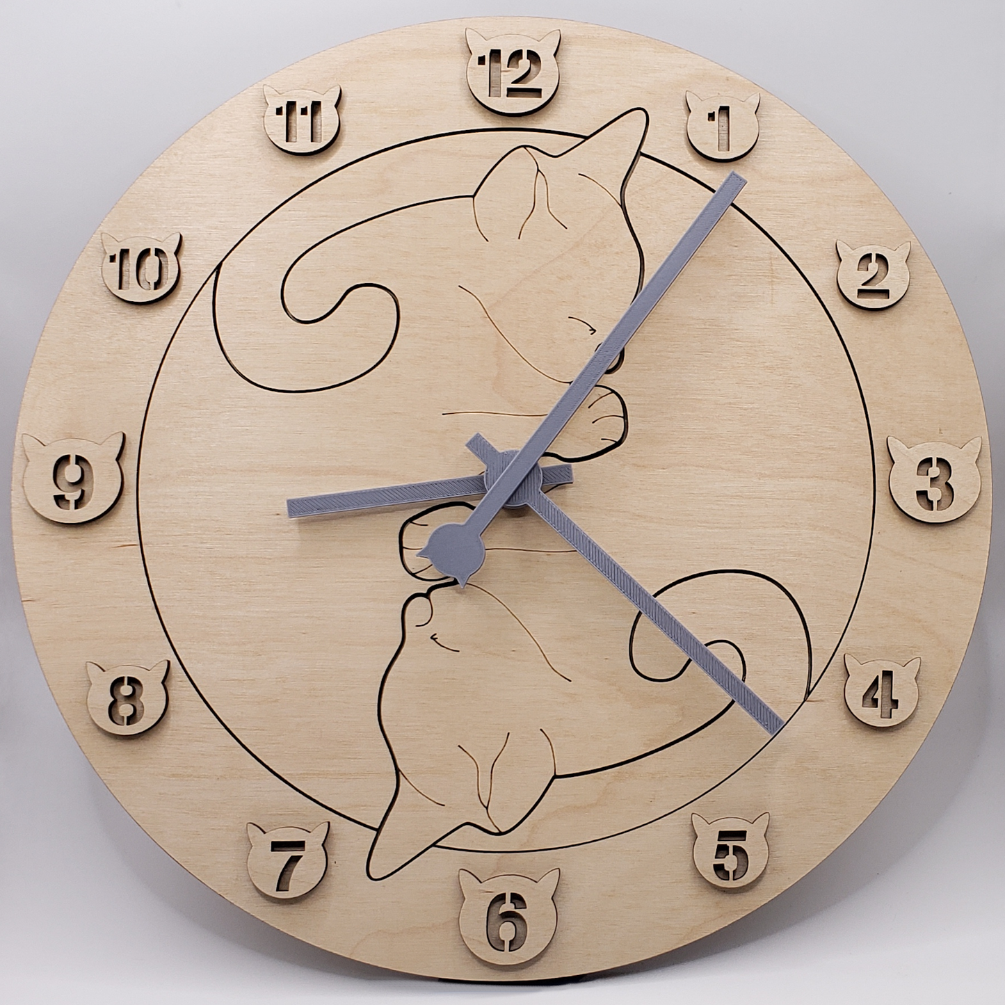 Cat Wall Clock - Natural Wood