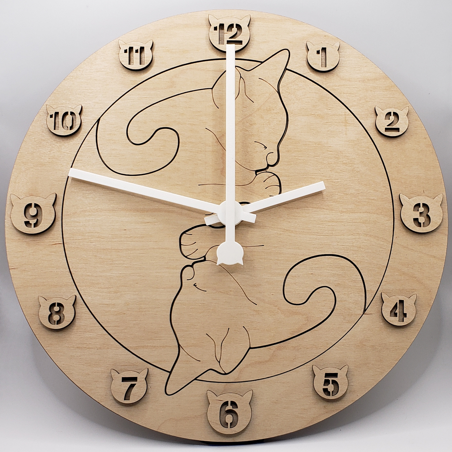 Cat Wall Clock - Natural Wood