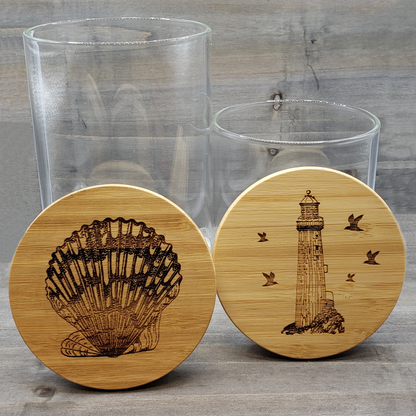 Engraved Seashore Bamboo and Glass Canister Set