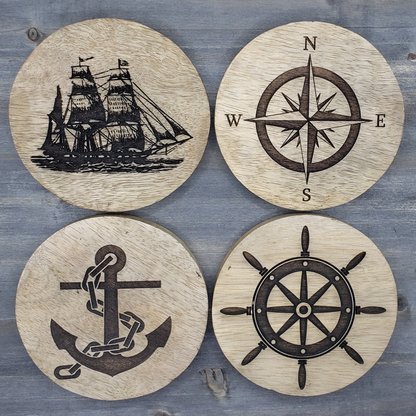 Wood Drink Coaster Set (4) - Nautical